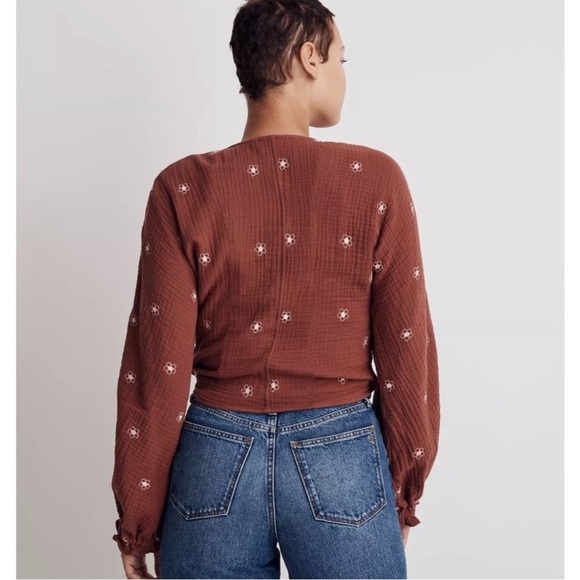 Madewell Maira Lightspun Embroidered Floral Burnished Mahogany Weap Top - Picture 7 of 7